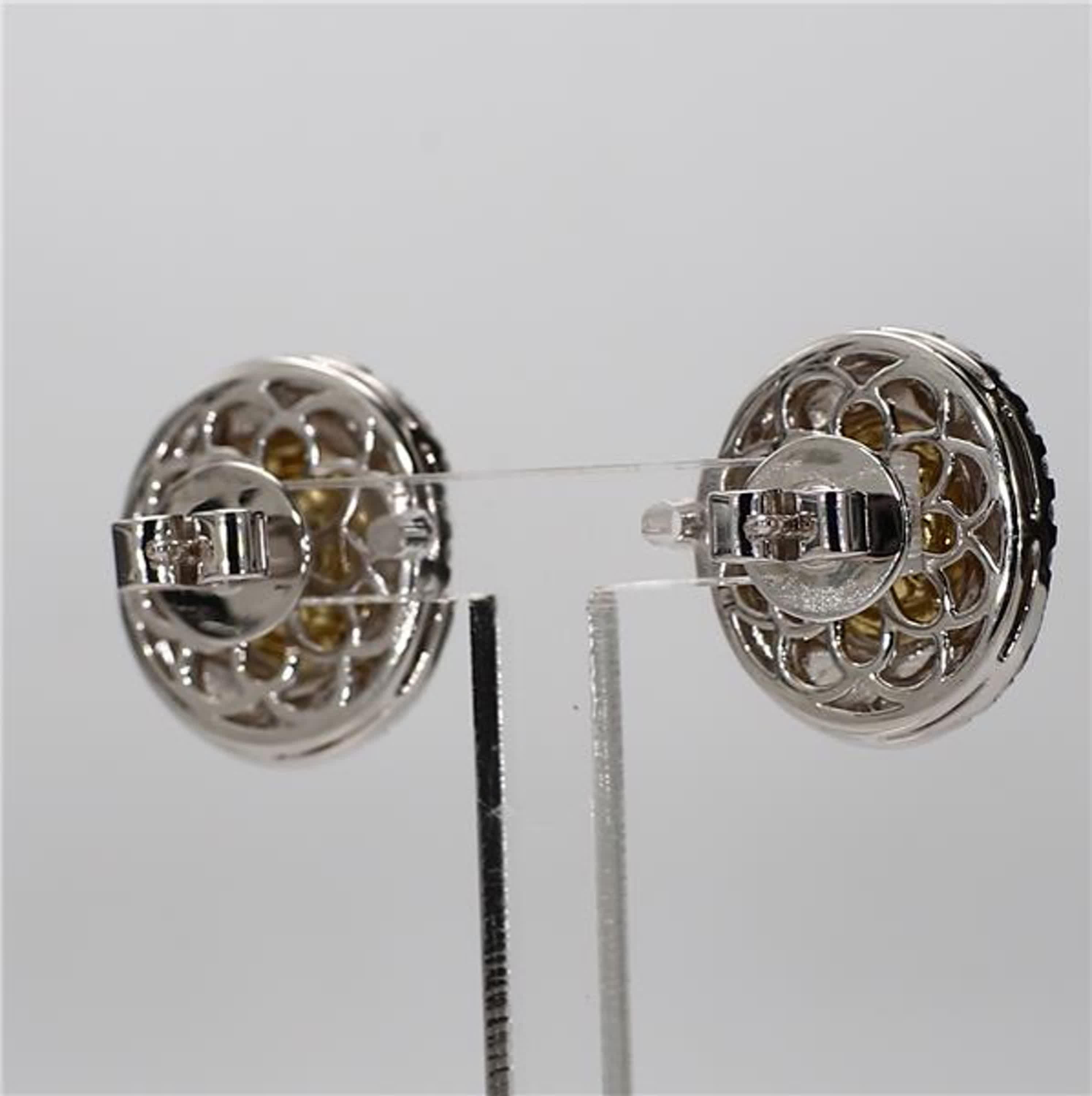 Natural Yellow Oval and White Diamond 3.02 Carat TW Gold Stud Earrings In New Condition In New York, NY