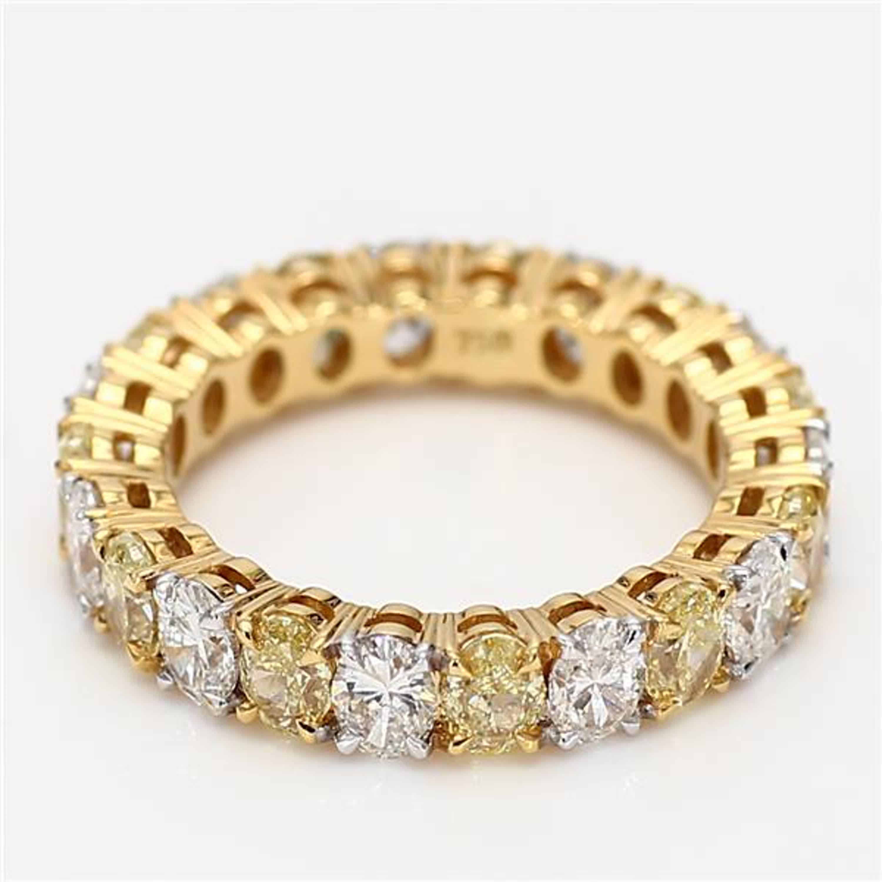 Natural Yellow Oval and White Diamond 4.32 Carat TW Gold Eternity Band In New Condition For Sale In New York, NY