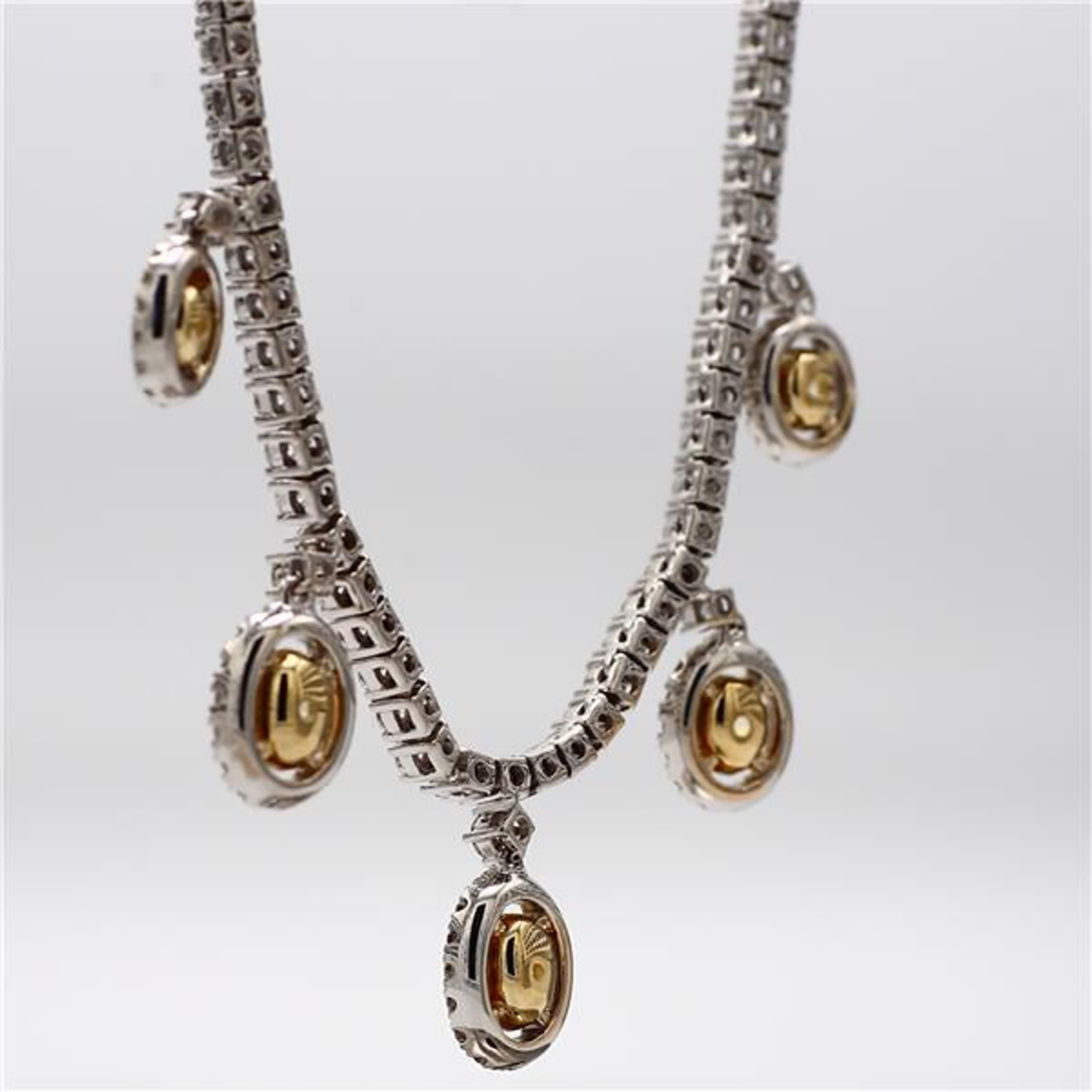 Oval Cut Natural Yellow Oval and White Diamond 4.33 Carat TW Gold Drop Necklace
