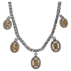 Natural Yellow Oval and White Diamond 4.33 Carat TW Gold Drop Necklace