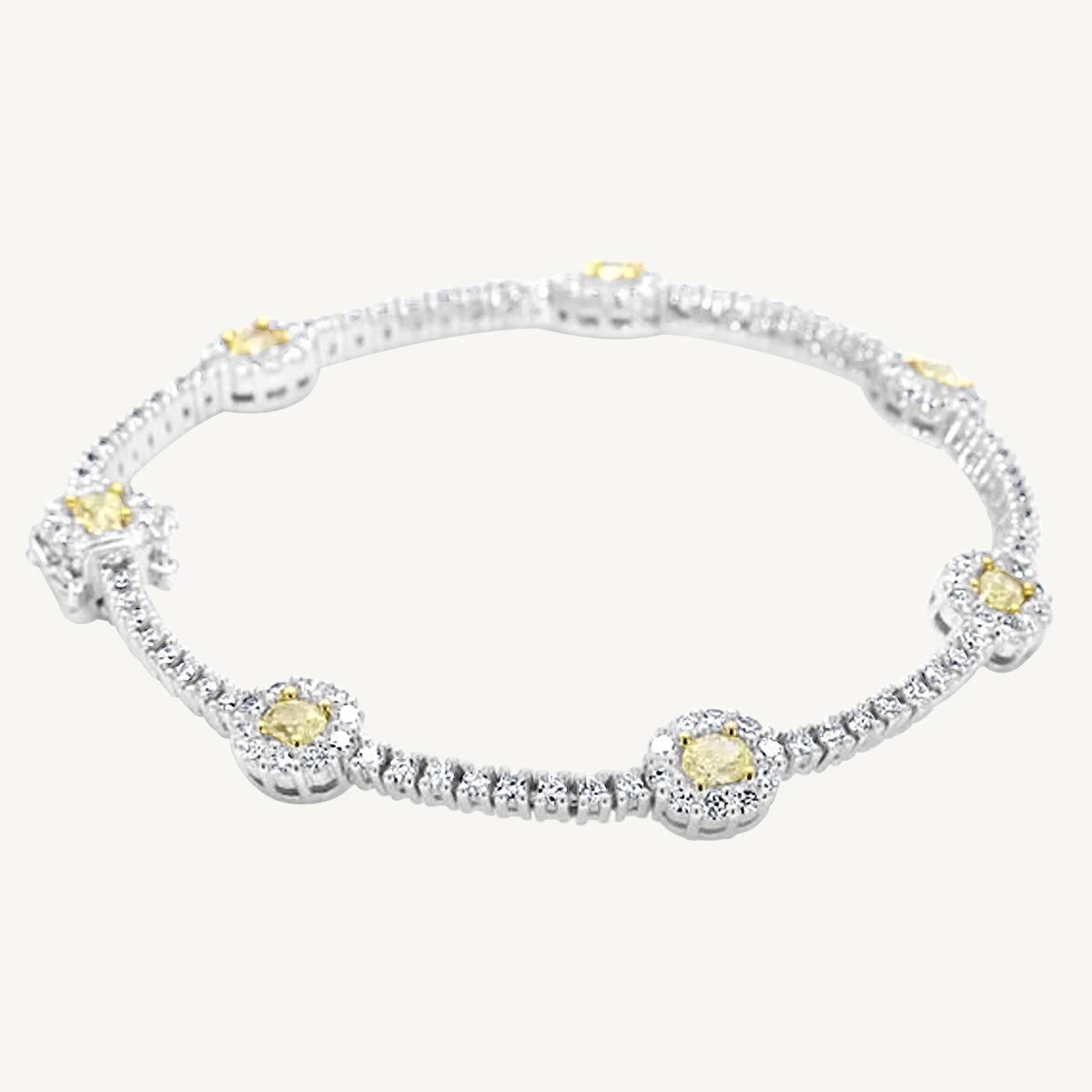 Natural Yellow Oval and White Diamond 4.62 Carat TW Gold Bracelet For Sale