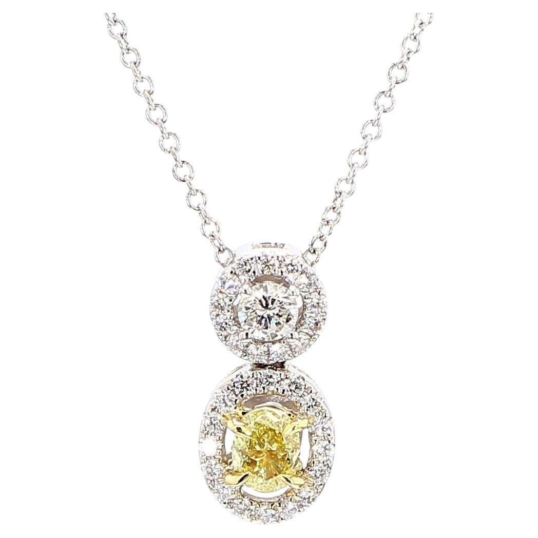 Natural Yellow Oval Diamond 0.38 Carat TW Gold Drop Pendant