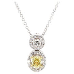 Natural Yellow Oval Diamond 0.38 Carat TW Gold Drop Pendant