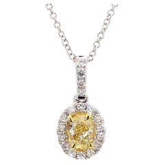 Natural Yellow Oval Diamond 0.48 Carat TW Gold Drop Pendant