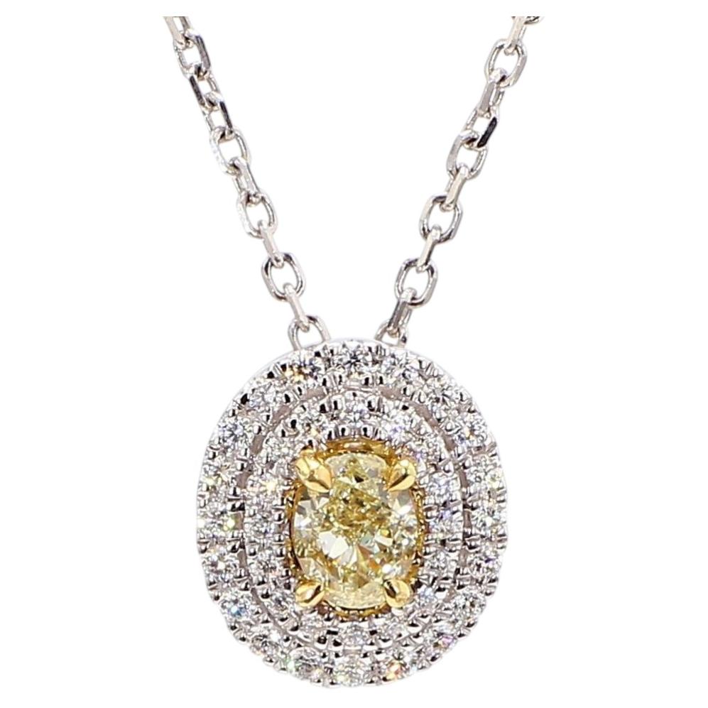Natural Yellow Oval Diamond 0.64 Carat TW Gold Drop Pendant