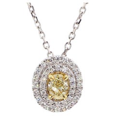 Natural Yellow Oval Diamond 0.64 Carat TW Gold Drop Pendant