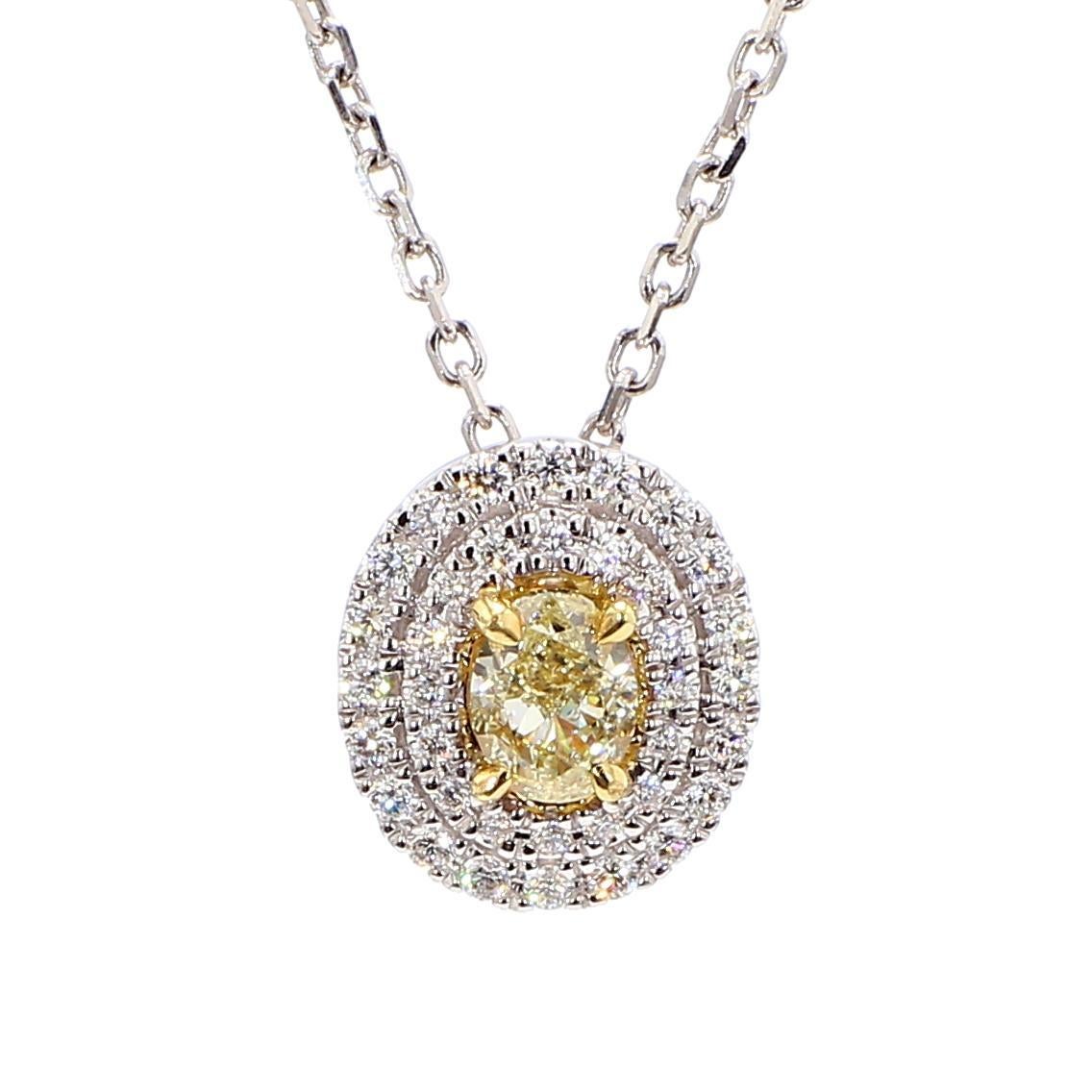 Contemporary Natural Yellow Oval Diamond 0.66 Carat TW Gold Drop Pendant For Sale