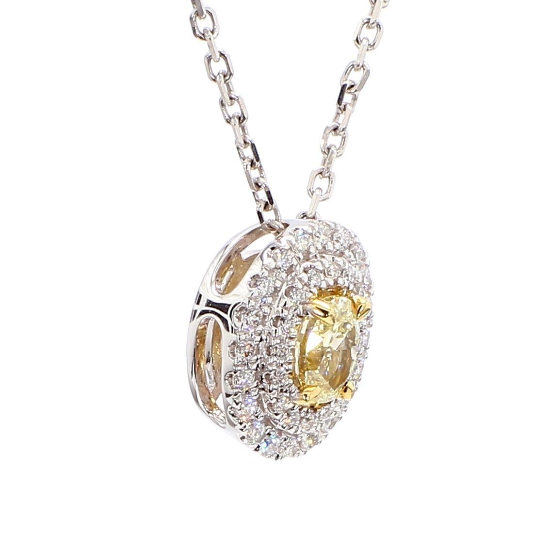 Oval Cut Natural Yellow Oval Diamond 0.66 Carat TW Gold Drop Pendant For Sale
