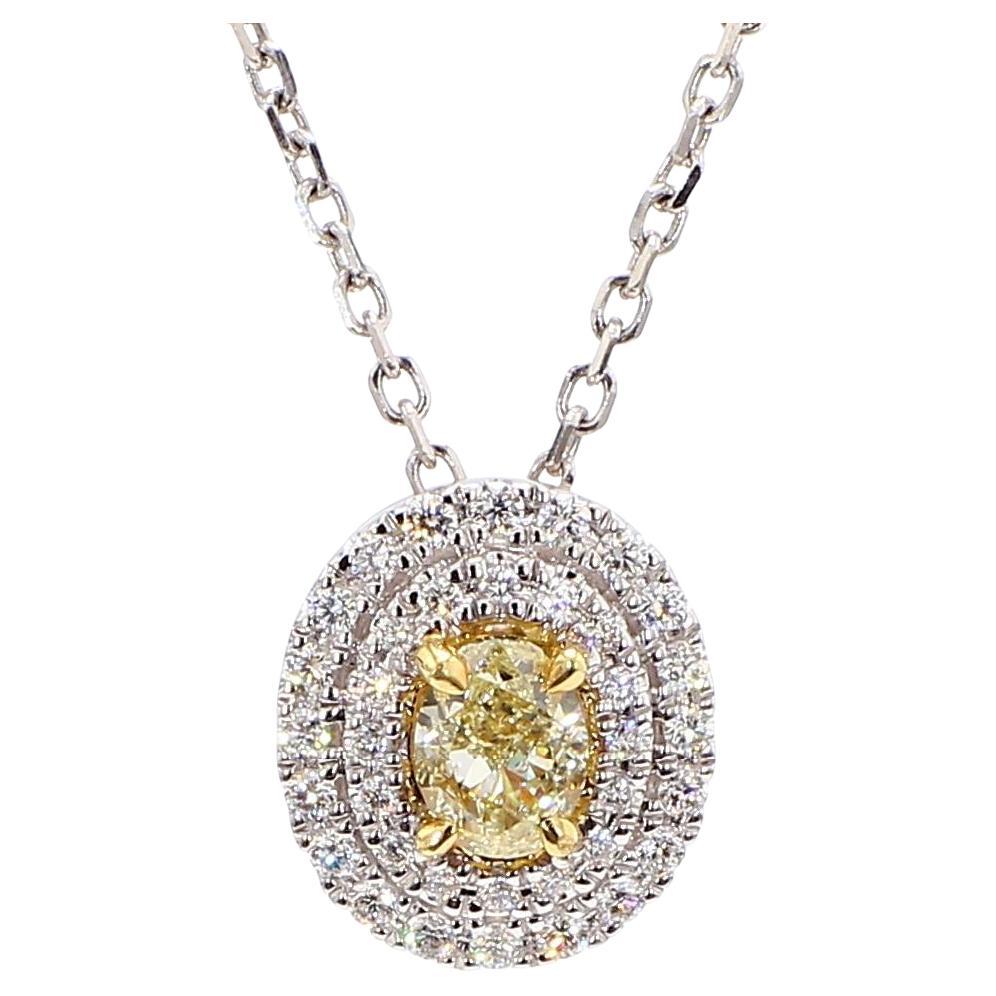 Natural Yellow Oval Diamond 0.66 Carat TW Gold Drop Pendant