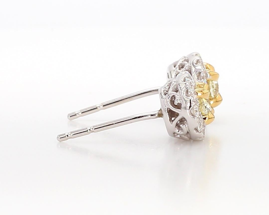 Oval Cut Natural Yellow Oval Diamond 0.91 Carat TW Gold Stud Earrings For Sale