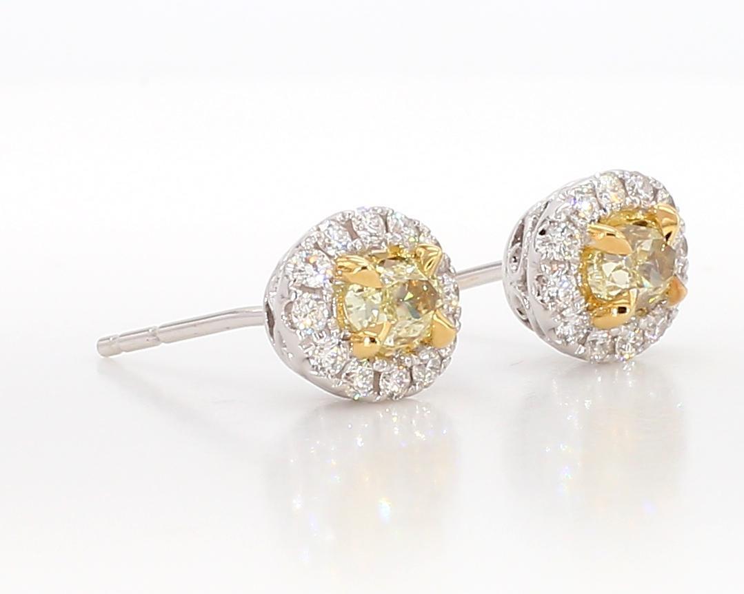 Natural Yellow Oval Diamond 0.91 Carat TW Gold Stud Earrings In Good Condition For Sale In New York, NY