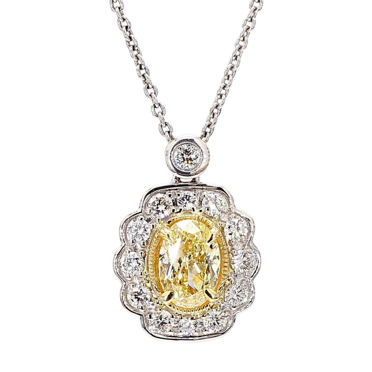 Contemporary Natural Yellow Oval Diamond 1.06 Carat TW Gold Drop Pendant For Sale
