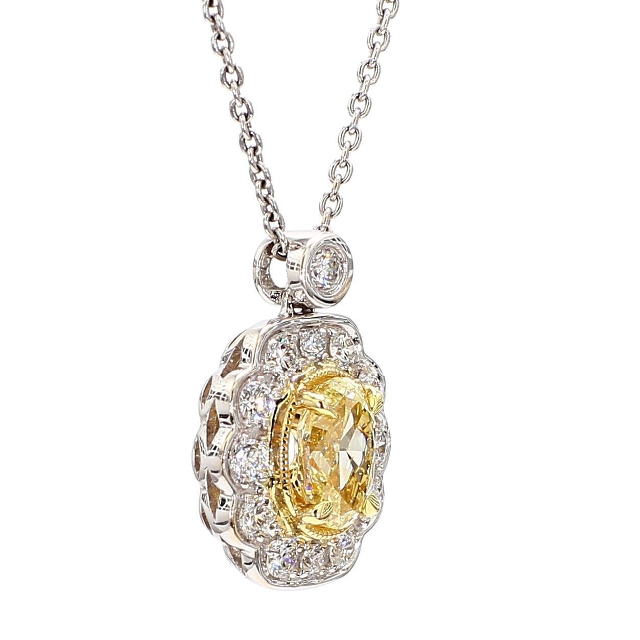 Oval Cut Natural Yellow Oval Diamond 1.06 Carat TW Gold Drop Pendant For Sale