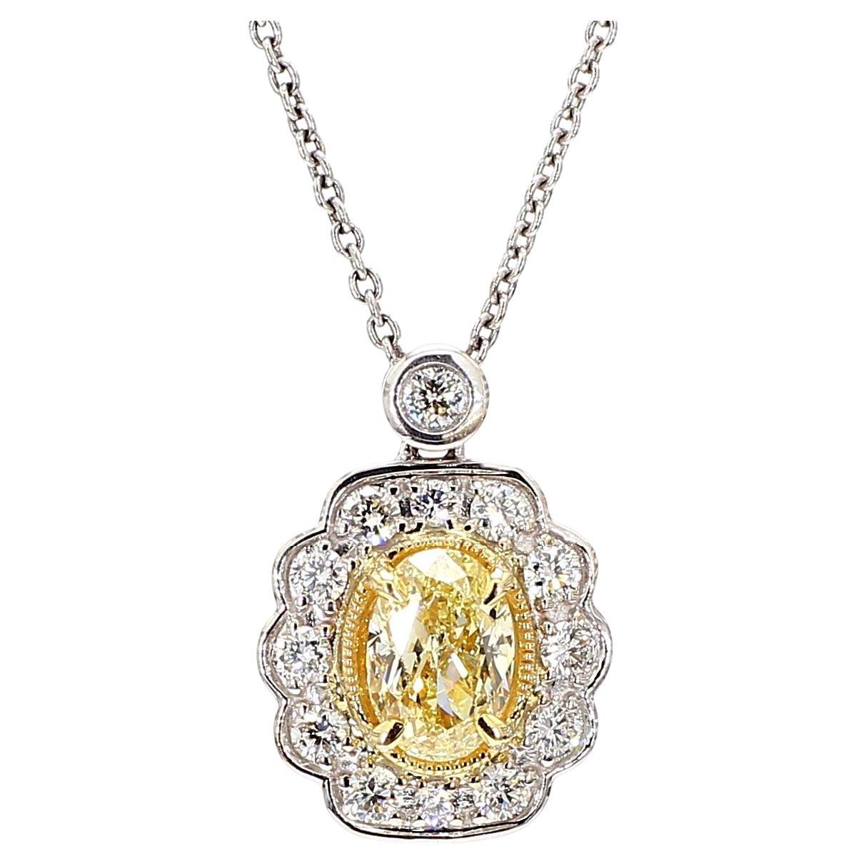 Natural Yellow Oval Diamond 1.06 Carat TW Gold Drop Pendant For Sale