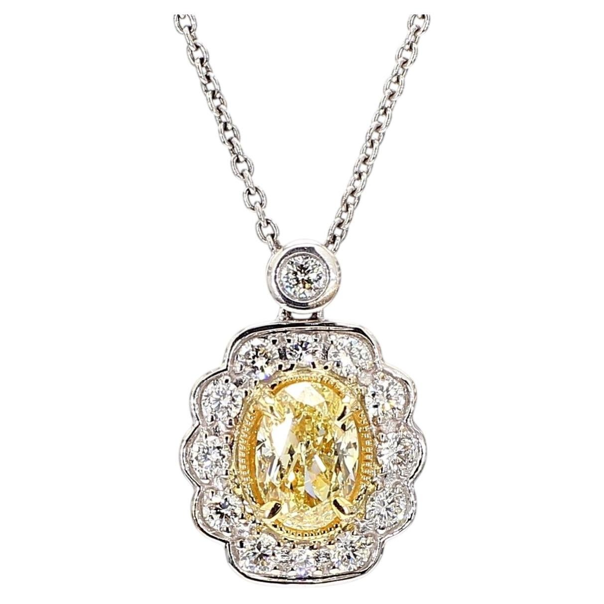 Natural Yellow Oval Diamond 1.06 Carat TW Gold Drop Pendant