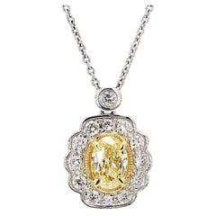 Natural Yellow Oval Diamond 1.06 Carat TW Gold Drop Pendant