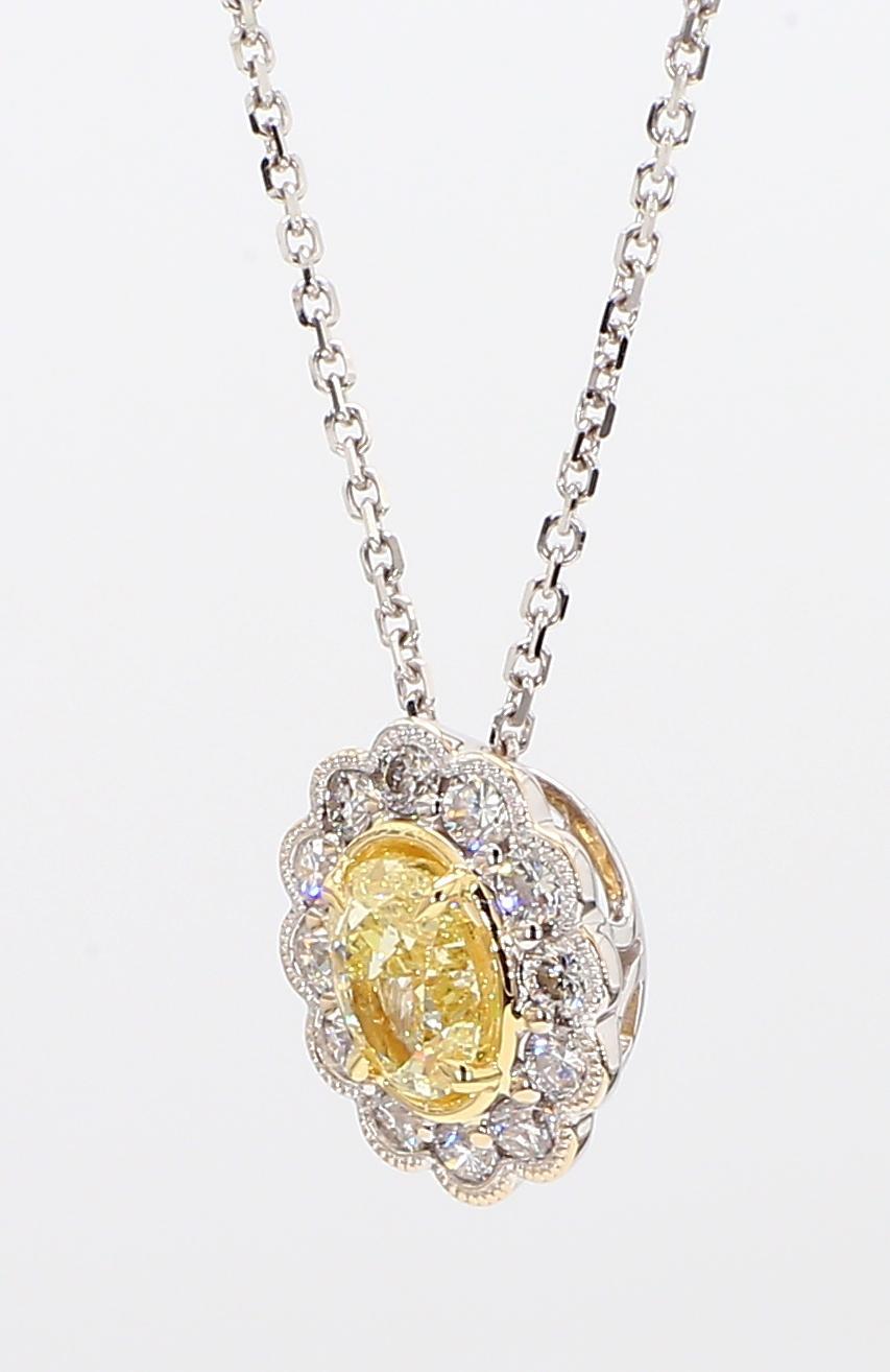 Contemporary Natural Yellow Oval Diamond 1.07 Carat TW Gold Drop Pendant For Sale
