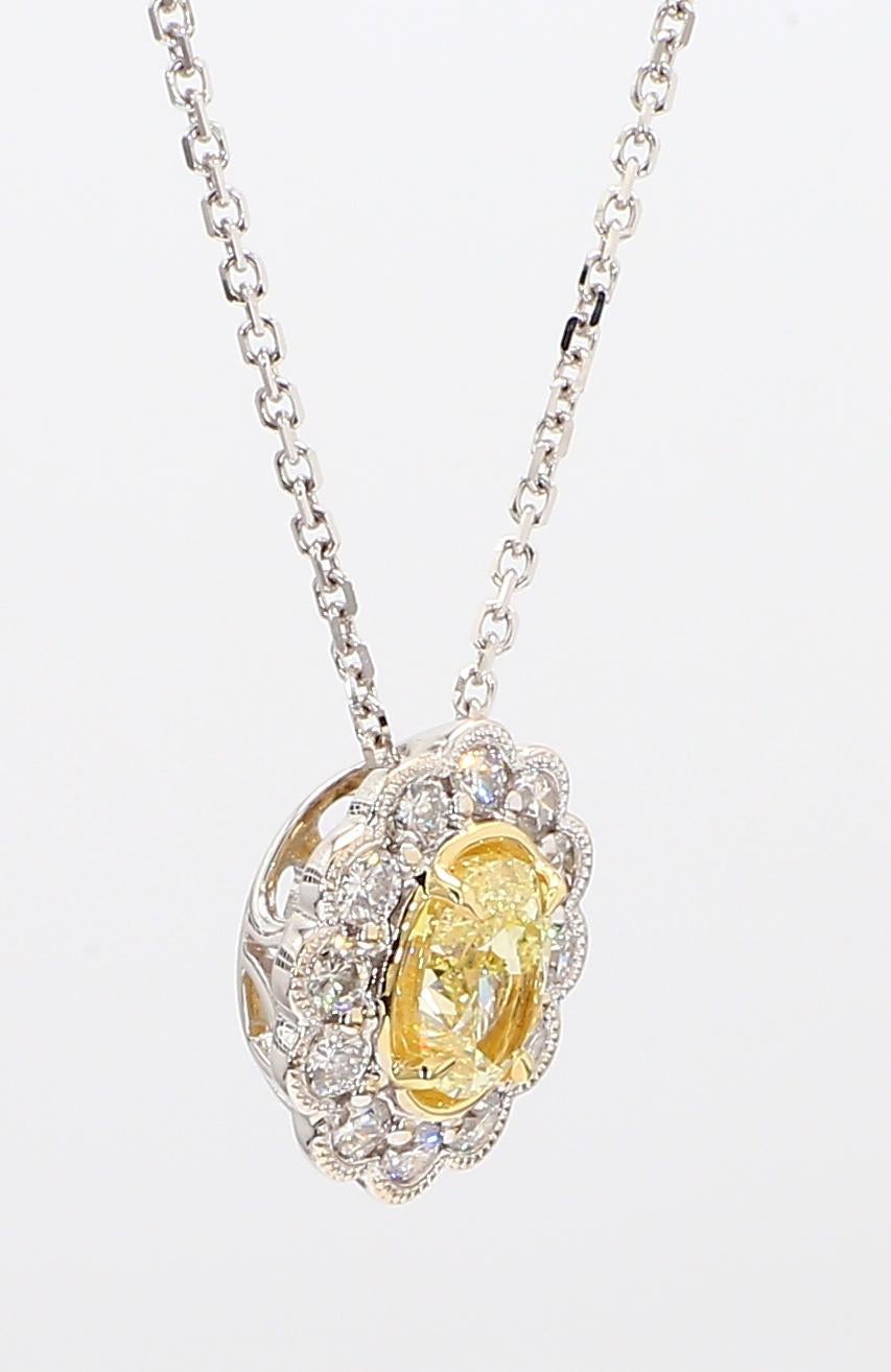 Natural Yellow Oval Diamond 1.07 Carat TW Gold Drop Pendant For Sale 2