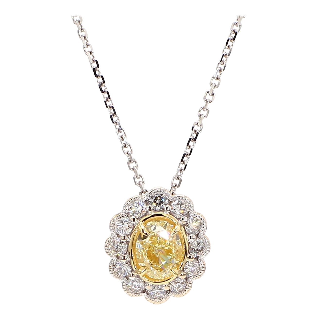 Ciondolo a goccia in oro con diamante ovale giallo naturale da 1,07 carati TW in vendita