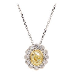 Natural Yellow Oval Diamond 1.07 Carat TW Gold Drop Pendant