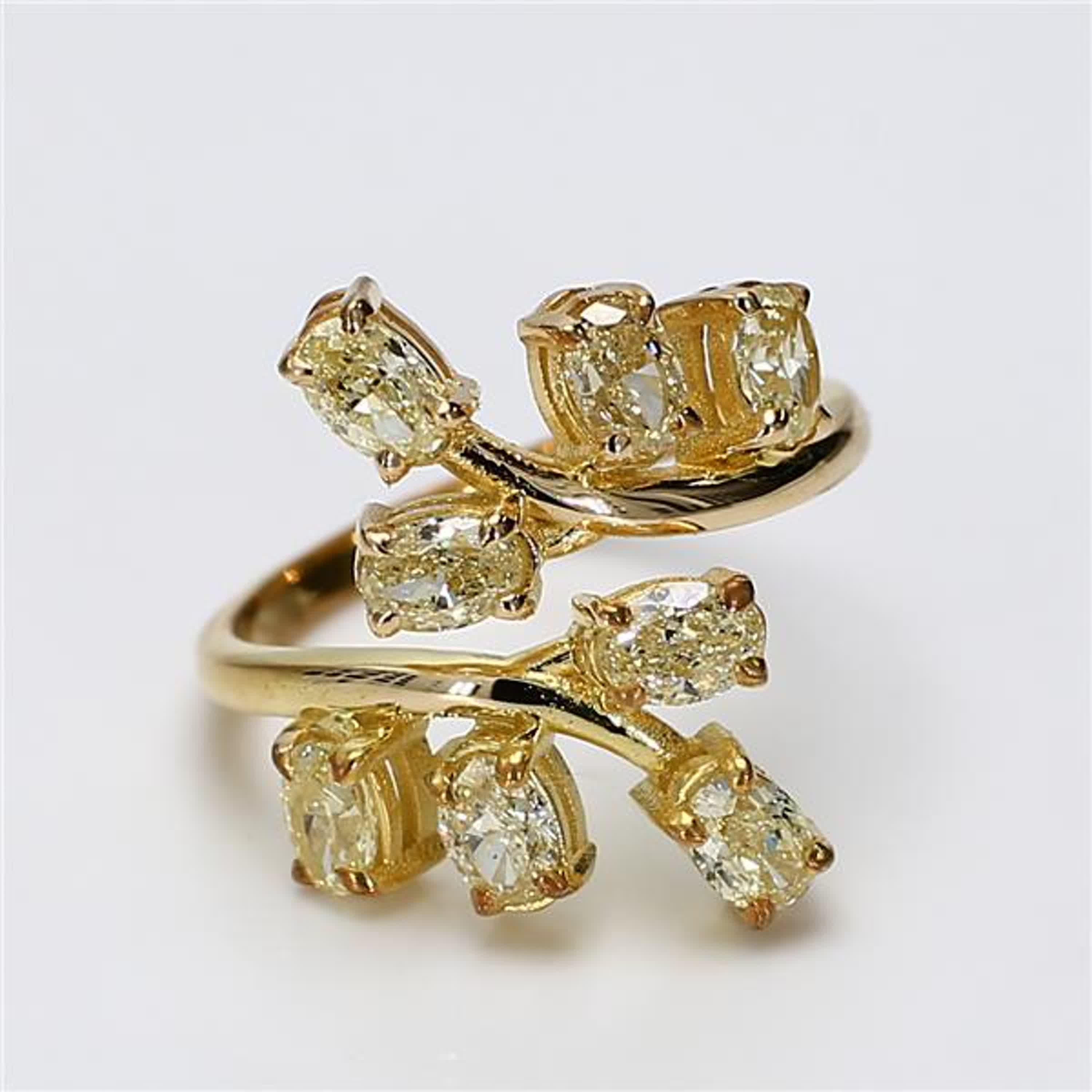 Natural Yellow Oval Diamond 1.45 Carat TW Yellow Gold Cocktail Ring 1