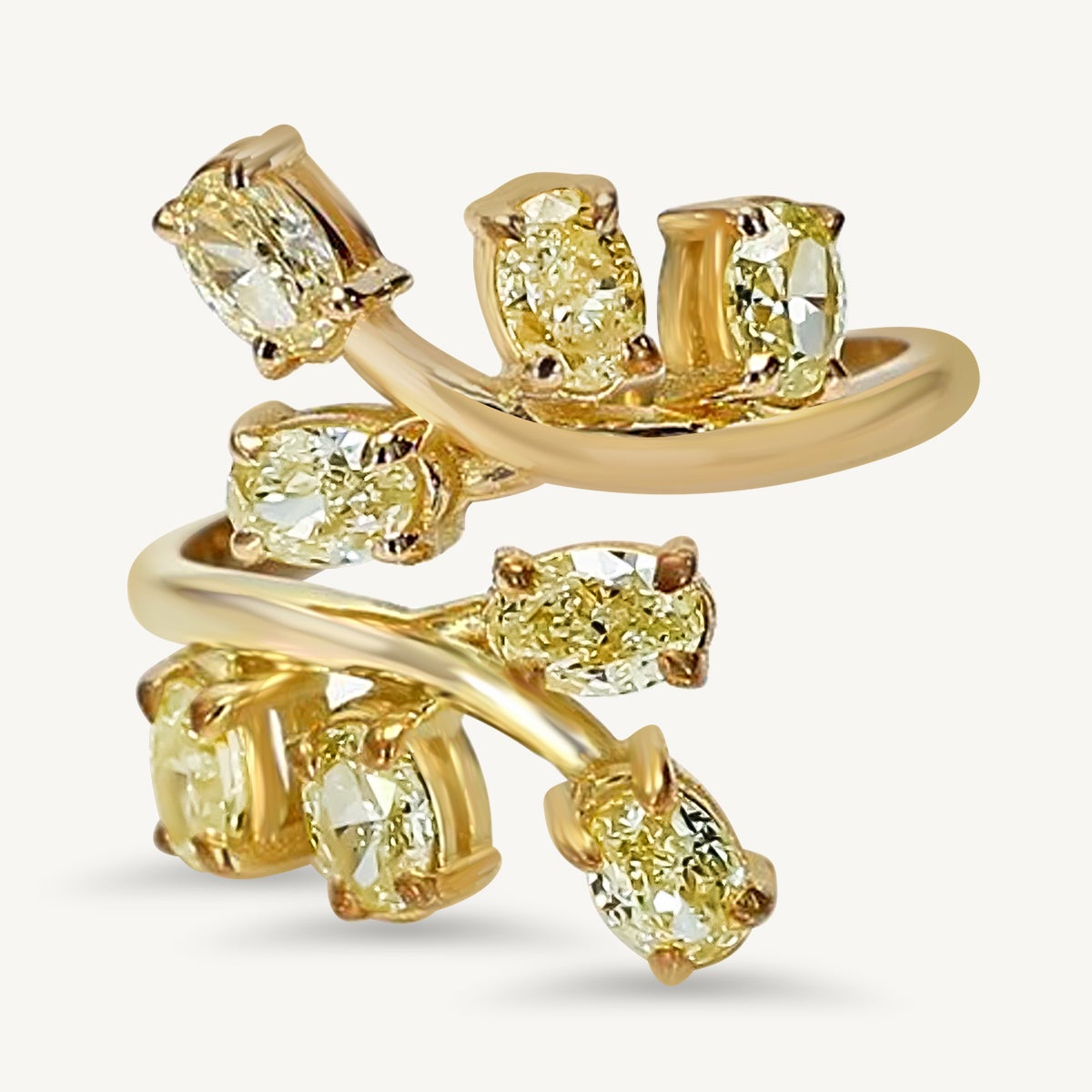 Natural Yellow Oval Diamond 1.45 Carat TW Yellow Gold Cocktail Ring
