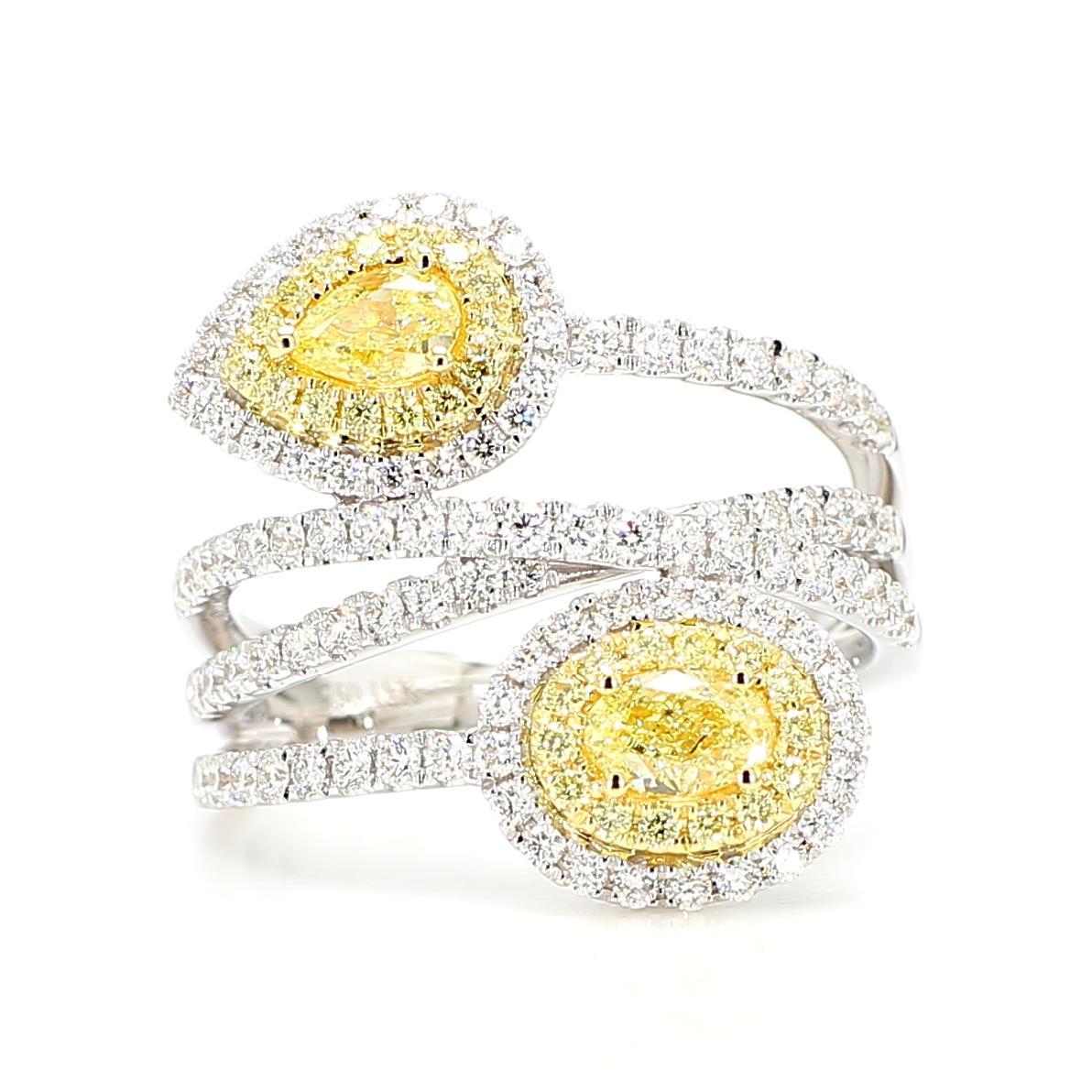 Contemporary Natural Yellow Oval Diamond 1.51 Carat Tw Gold Cocktail Ring For Sale