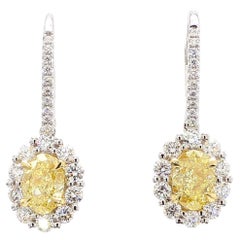 Pendants d'oreilles en or jaune naturel et diamants ovales de 2.19 carats poids total