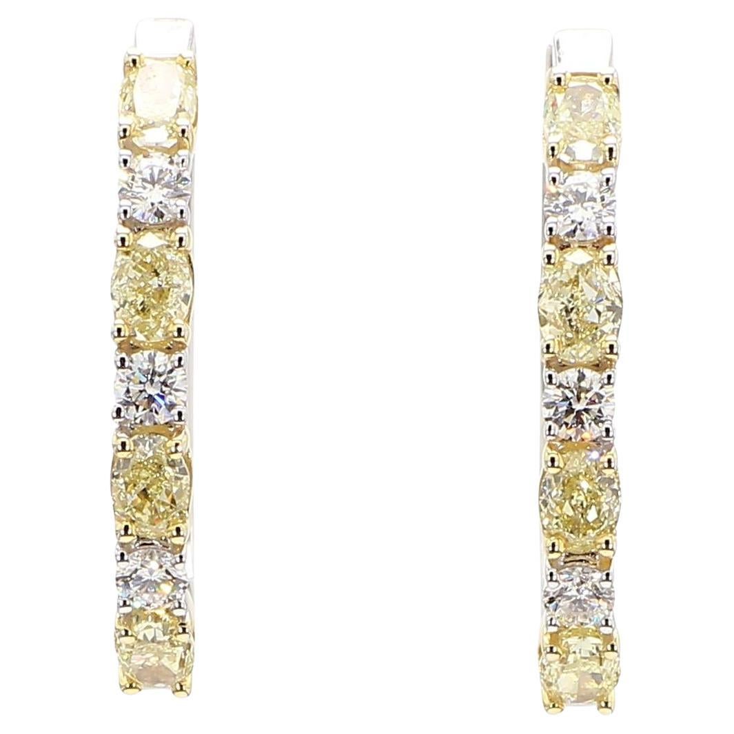 Pendientes de aro de oro amarillo con diamante ovalado natural de 2,40 quilates TW