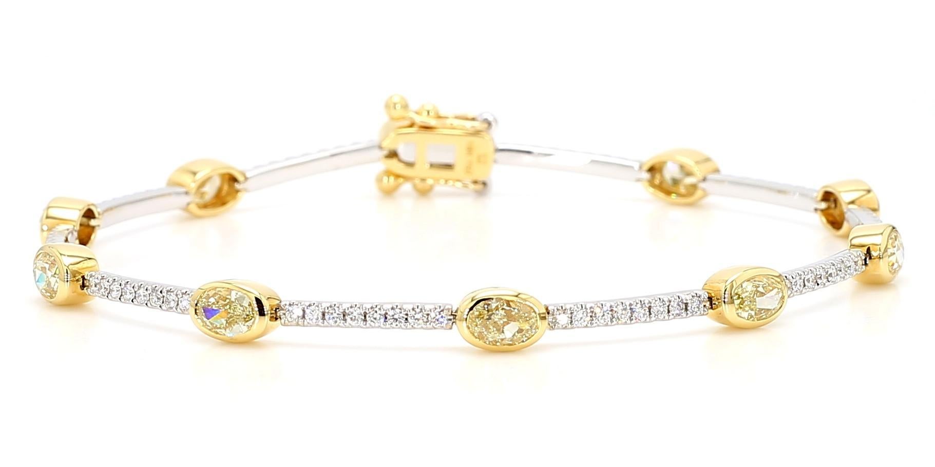 Contemporary Natural Yellow Oval Diamond 3.68 Carat TW Gold Tennis Bracelet For Sale