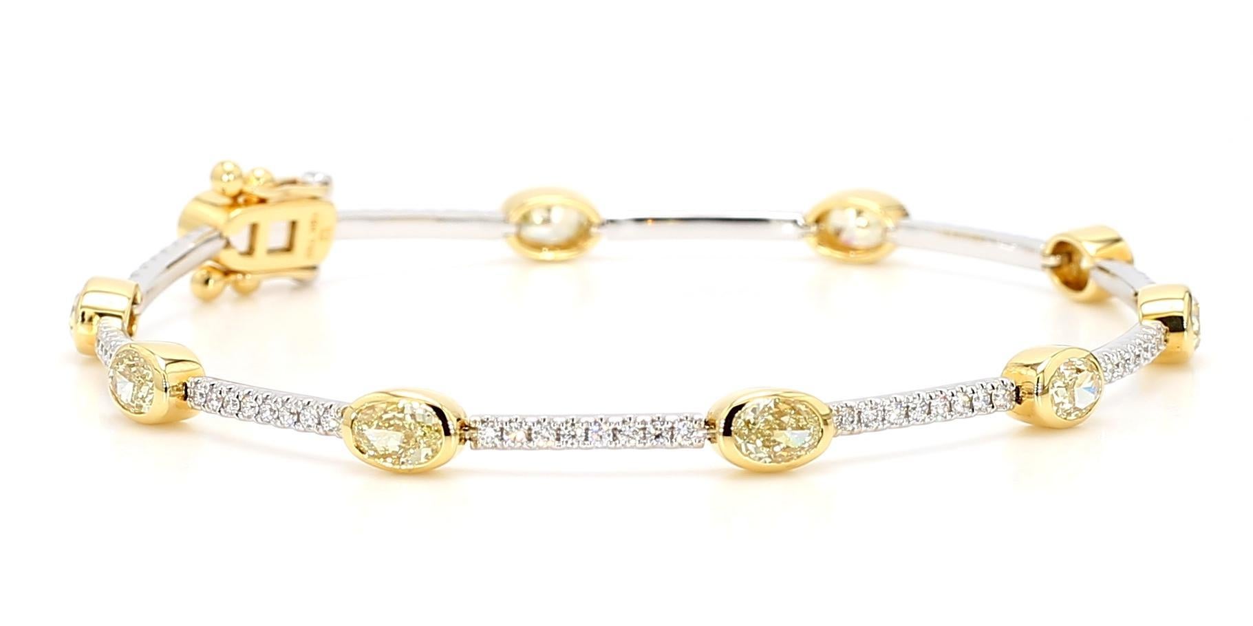 Oval Cut Natural Yellow Oval Diamond 3.68 Carat TW Gold Tennis Bracelet For Sale