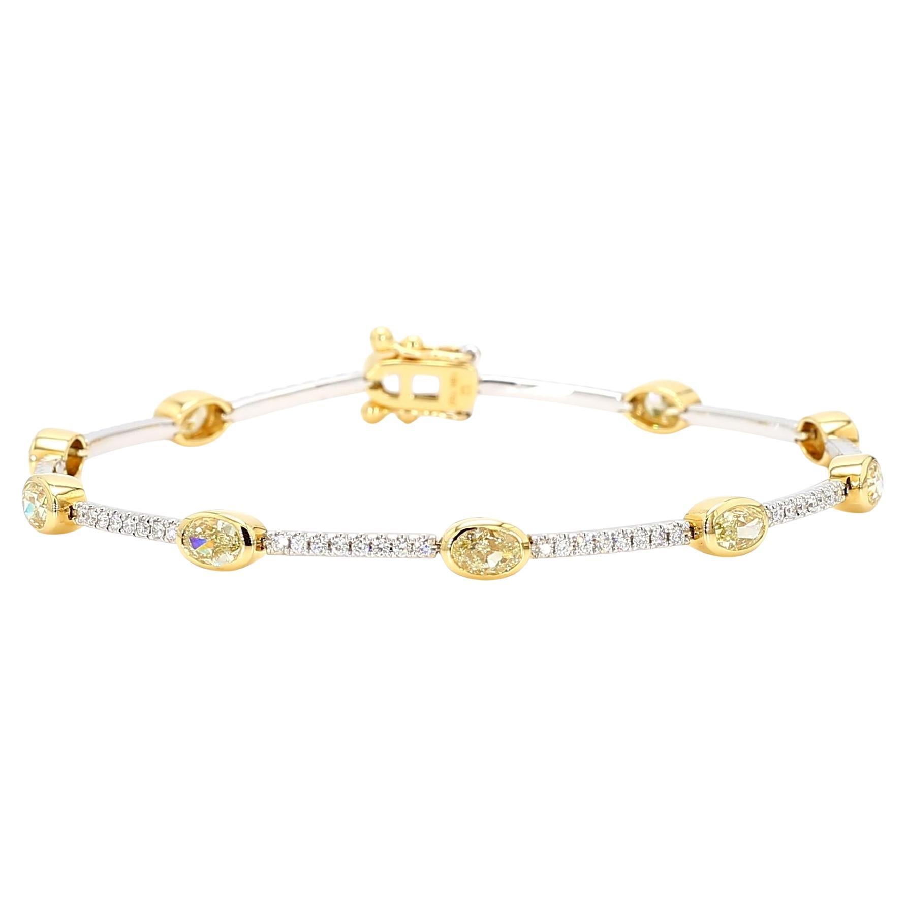 Natural Yellow Oval Diamond 3.68 Carat TW Gold Tennis Bracelet