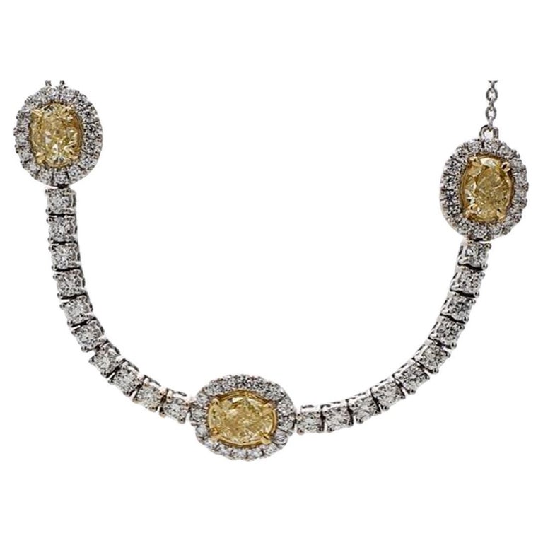 Natural Yellow Ovals and White Diamond 2.45 Carat TW Gold Drop Necklace