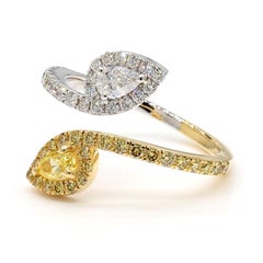 Natural Yellow Pear and White Diamond 1.10 Carat TW Yellow Gold Cocktail Ring