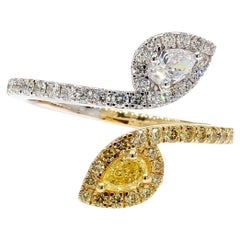 Natural Yellow Pear and White Diamond 1.10 Carat TW Yellow Gold Cocktail Ring