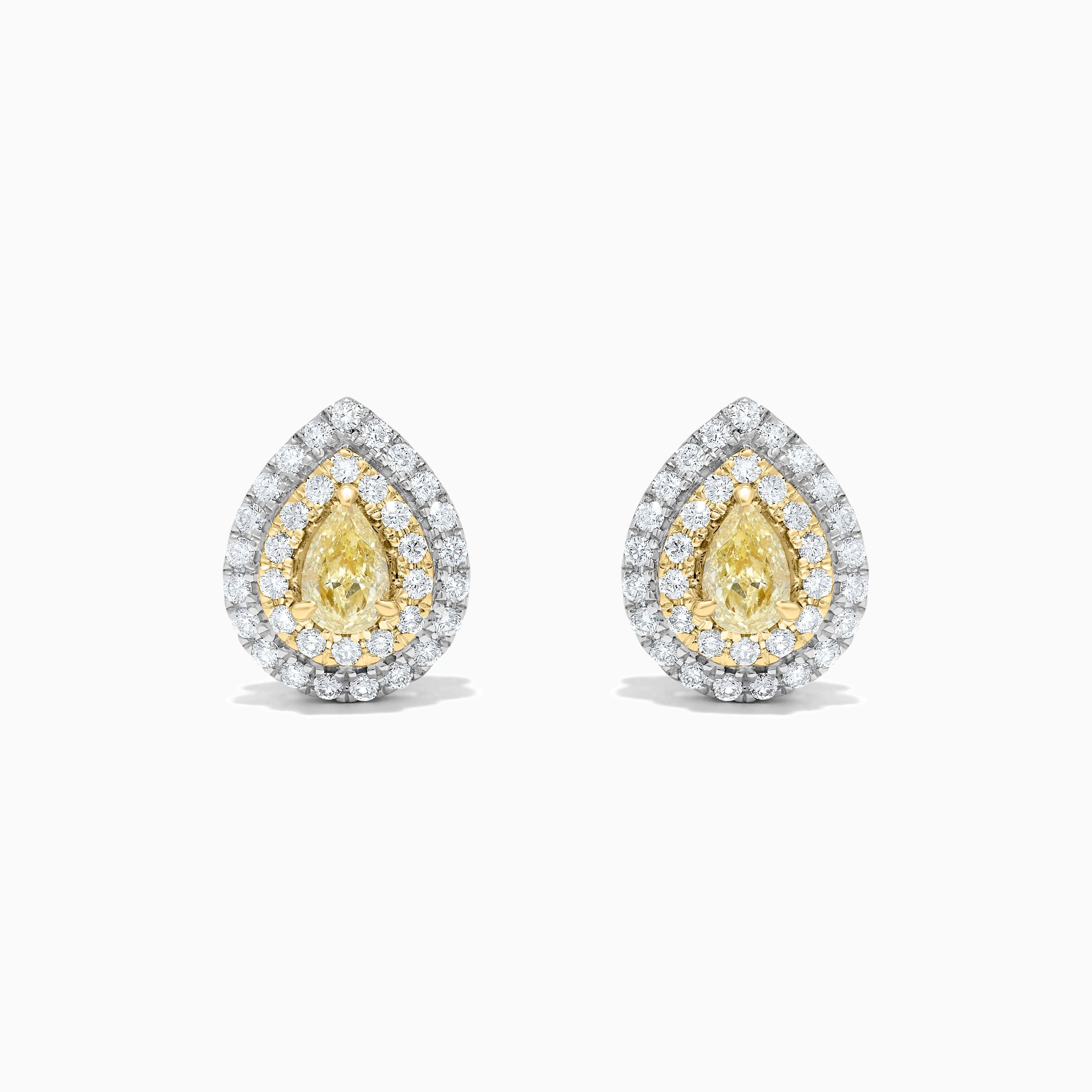 Contemporaneo Orecchini con pera gialla naturale e diamante bianco da 1.14 carati TW in oro in vendita