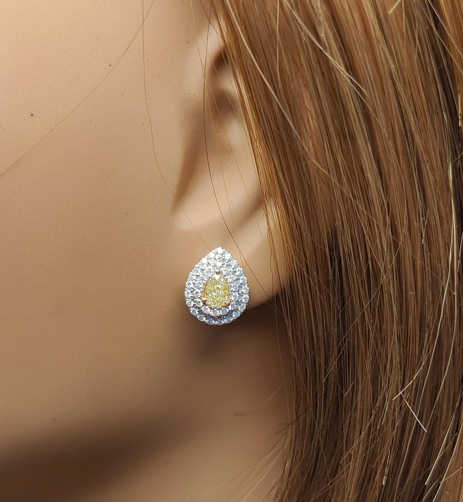 Orecchini con pera gialla naturale e diamante bianco da 1.14 carati TW in oro In condizioni Nuovo in vendita a New York, NY