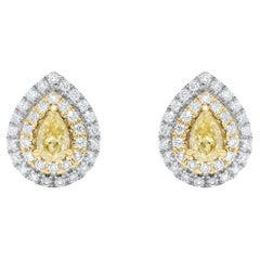 Orecchini con pera gialla naturale e diamante bianco da 1.14 carati TW in oro