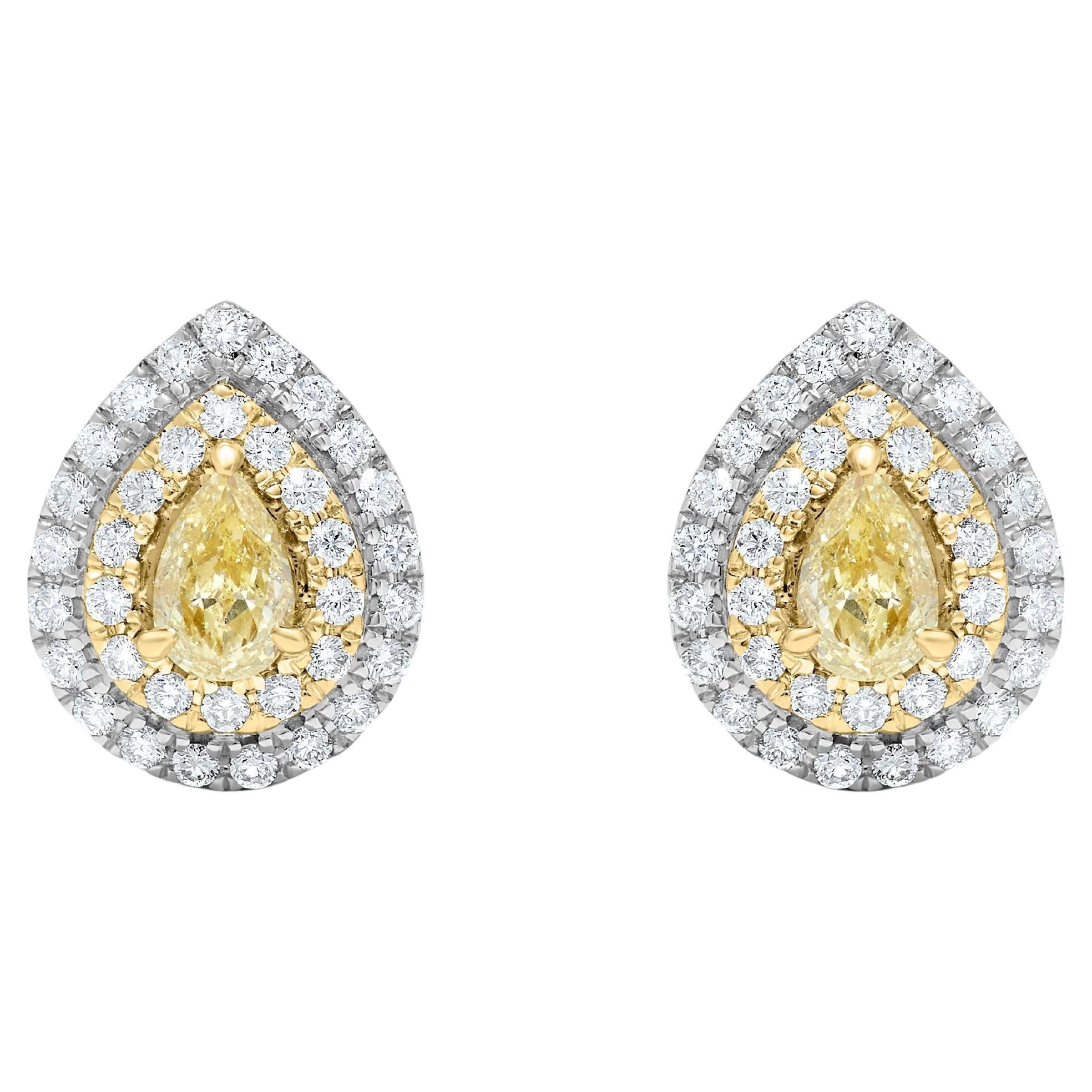 Orecchini con pera gialla naturale e diamante bianco da 1.14 carati TW in oro