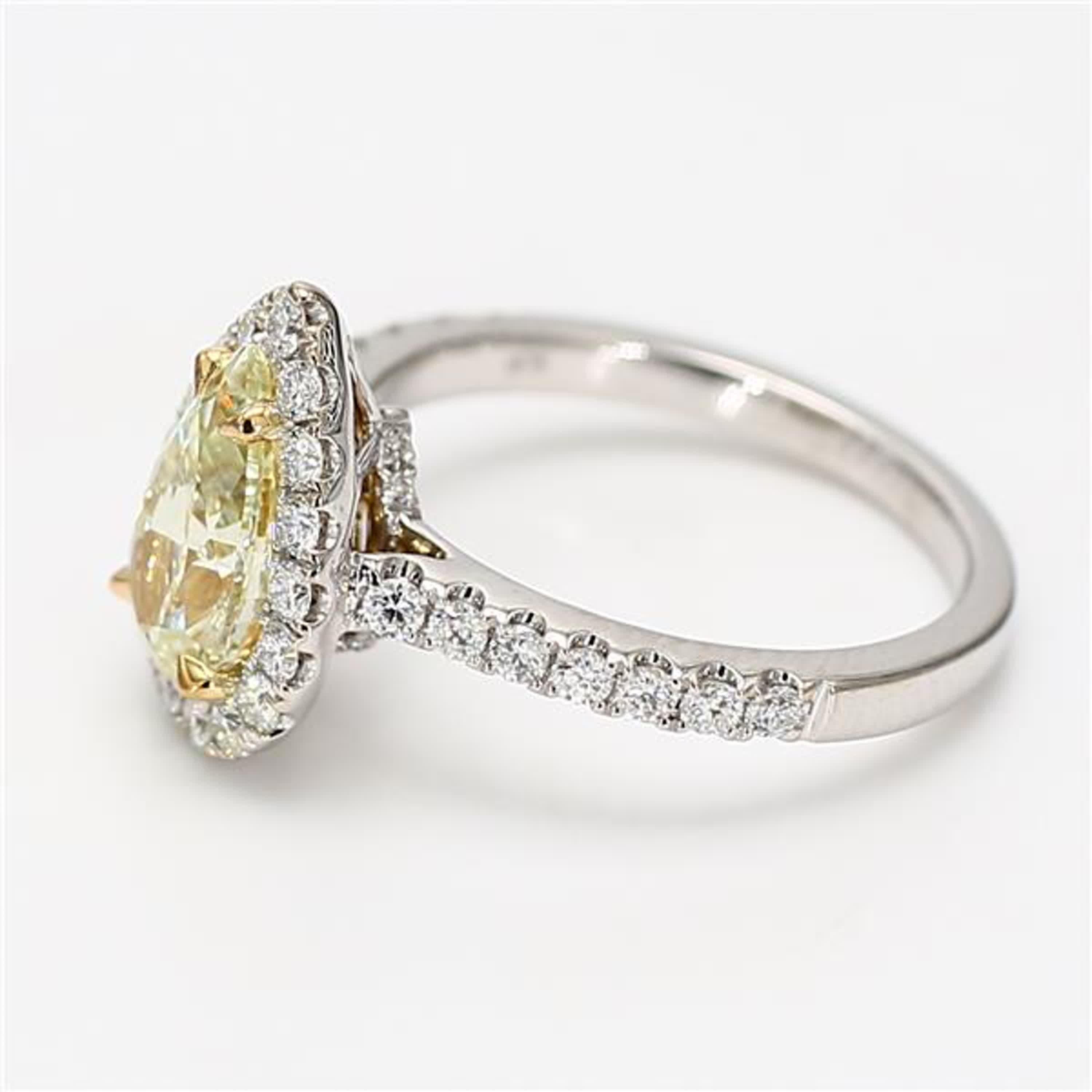 Contemporary Natural Yellow Pear and White Diamond 2.18 Carat TW Gold Cocktail Ring For Sale
