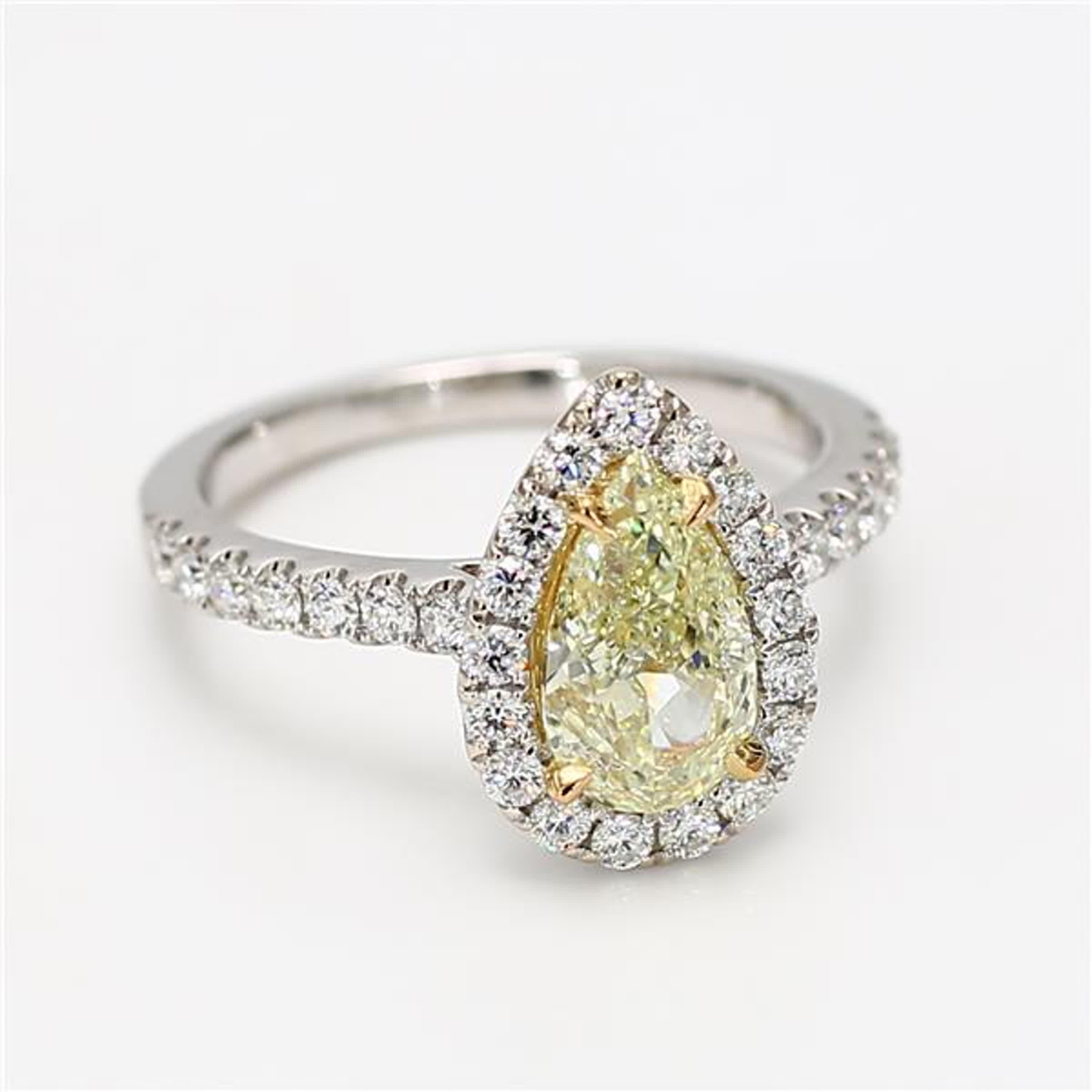 Natural Yellow Pear and White Diamond 2.18 Carat TW Gold Cocktail Ring For Sale 1