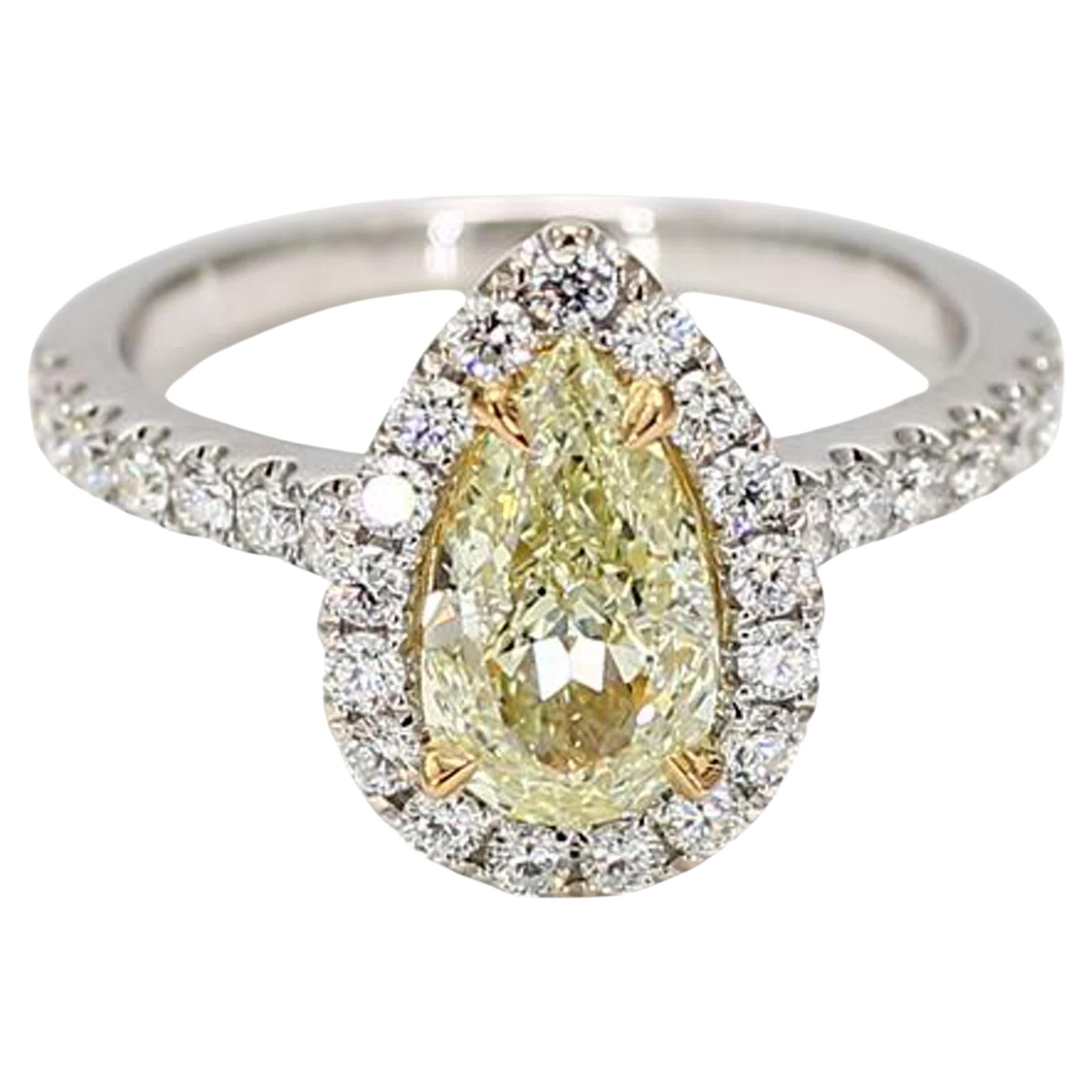 Natural Yellow Pear and White Diamond 2.18 Carat TW Gold Cocktail Ring