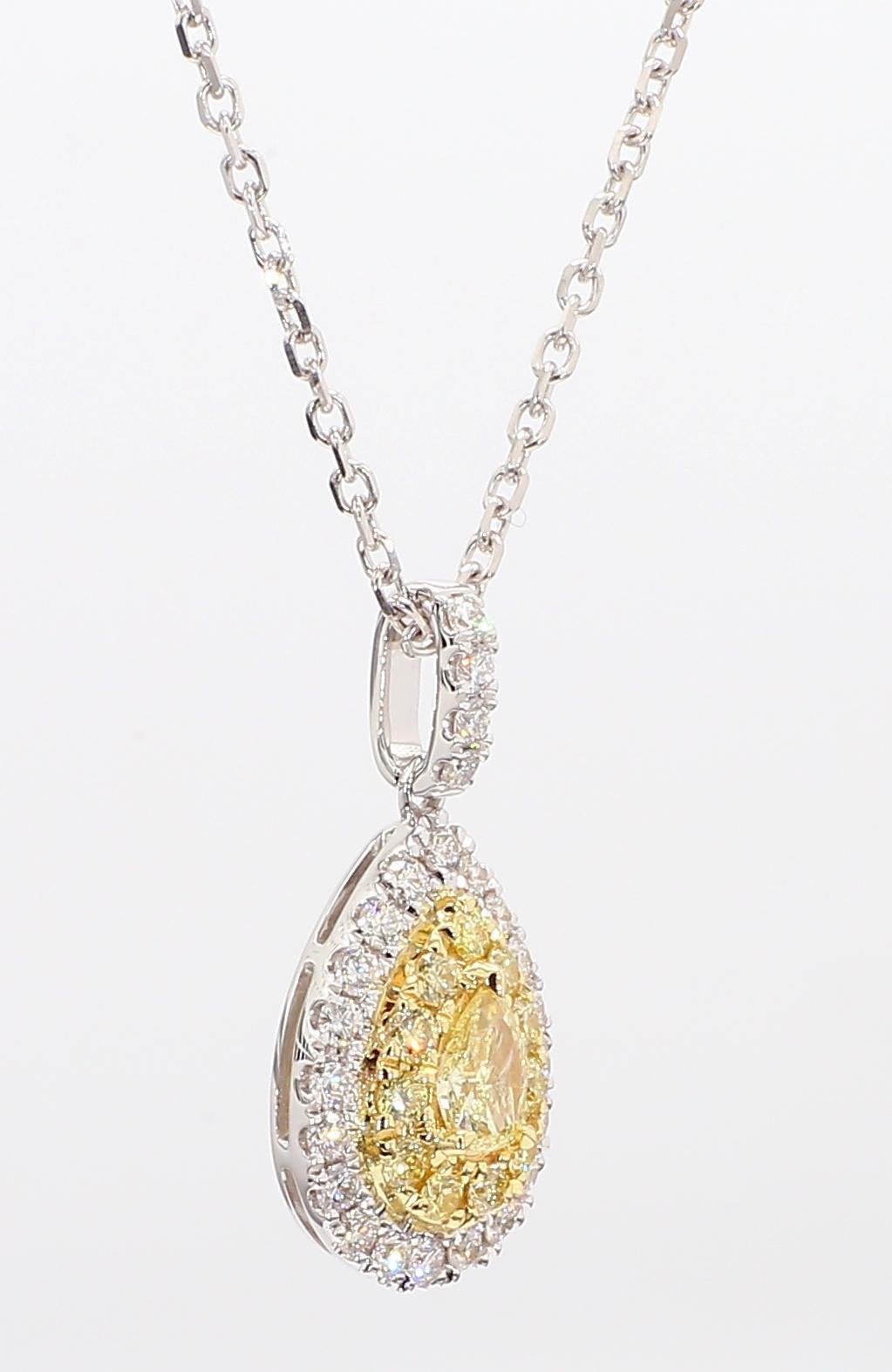 Taille poire Pendentif en or avec poire jaune naturelle et diamant blanc de 77 carat TW en vente