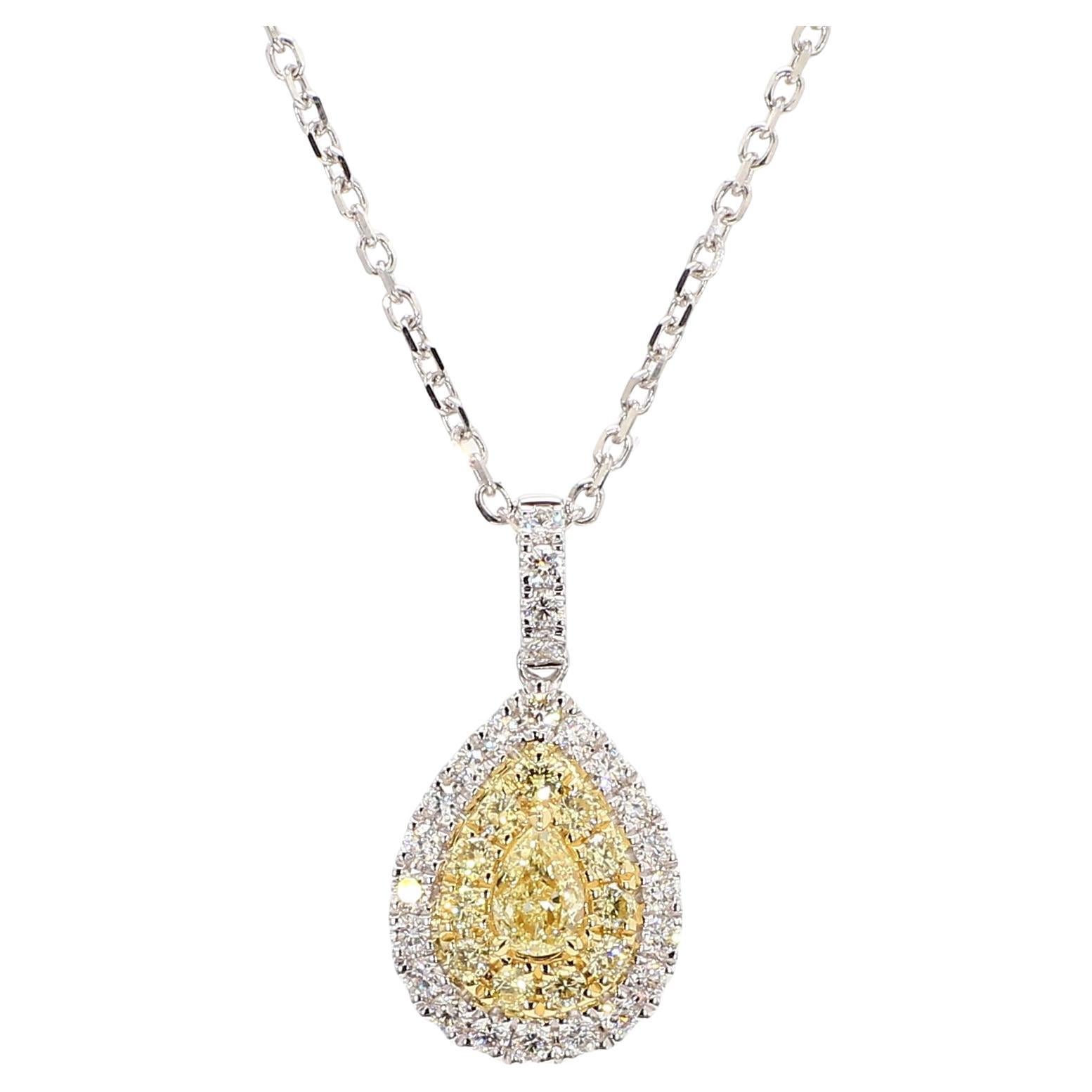 Ciondolo a goccia in oro con pera gialla naturale e diamante bianco da 77 carati TW