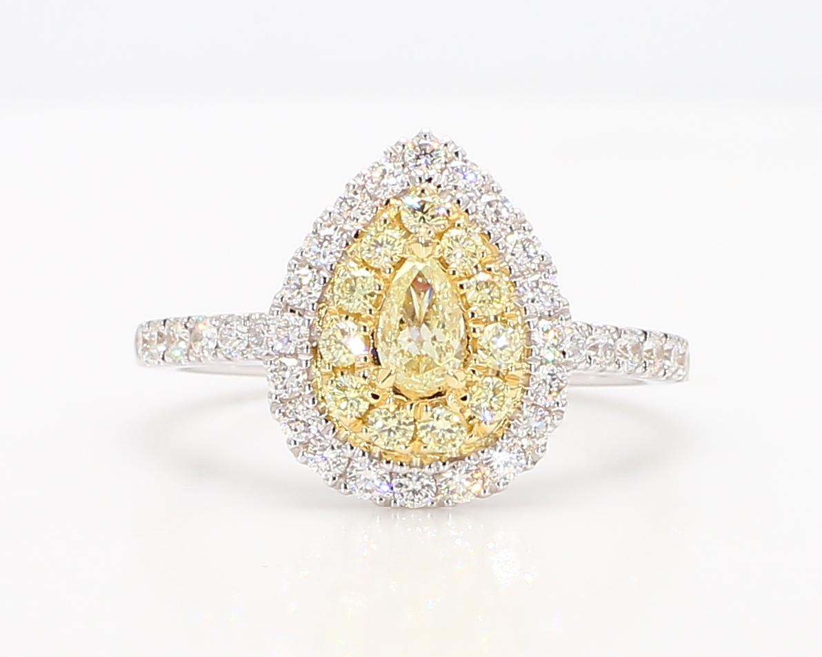Natürliche gelbe Birne und weißer Diamant .85 Karat TW Gold Cocktail Ring Damen im Angebot