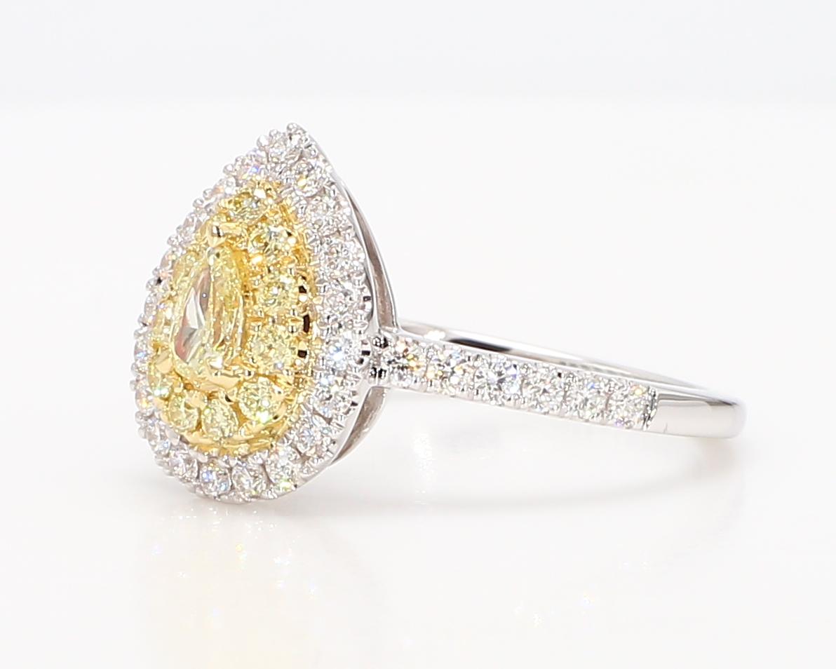 Natürliche gelbe Birne und weißer Diamant .85 Karat TW Gold Cocktail Ring im Angebot 1