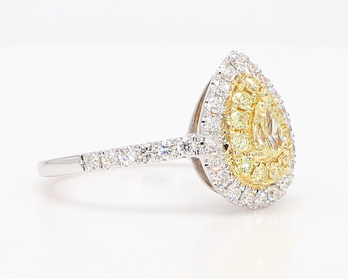 Natürliche gelbe Birne und weißer Diamant .85 Karat TW Gold Cocktail Ring im Angebot 2