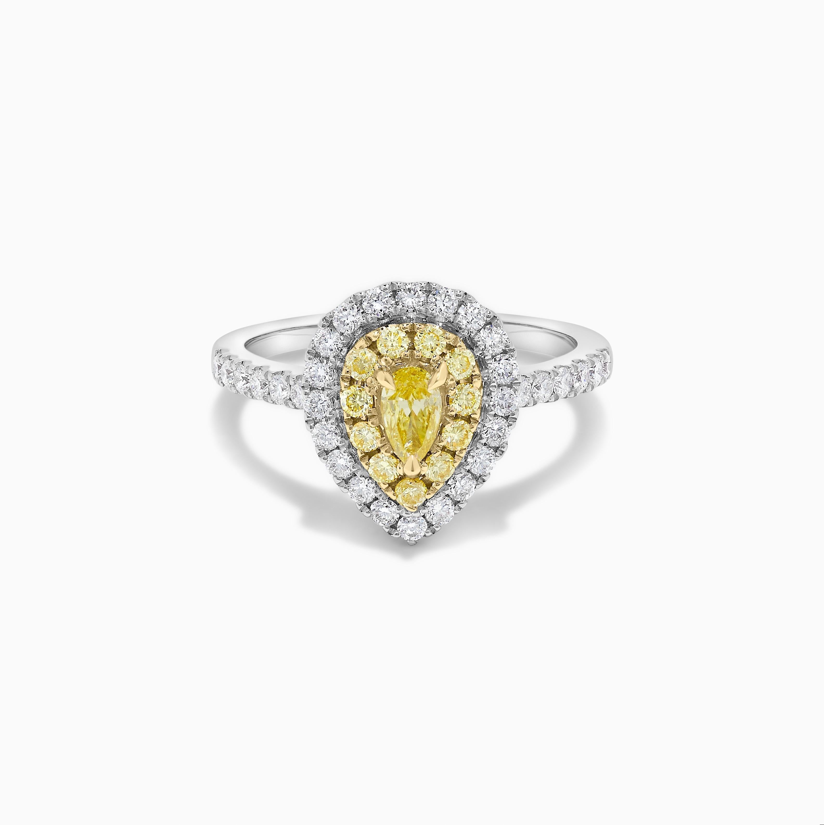 Contemporaneo Anello Cocktail in platino con pera gialla naturale e diamante bianco da 86 carati TW in vendita