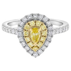 Natural Yellow Pear and White Diamond .86 Carat TW Platinum Cocktail Ring