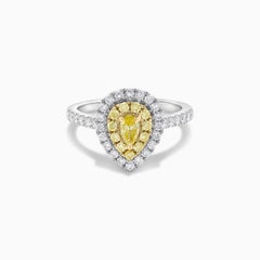 Natural Yellow Pear and White Diamond .87 Carat TW Platinum Cocktail Ring